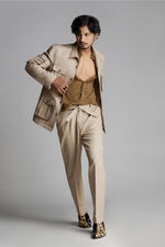 Load image into Gallery viewer, Beige Shirt Collar Linen Co-ord Set with Patch pockets.