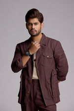 Load image into Gallery viewer, Cola Brown Linen Co-ord Set with Patch pockets.