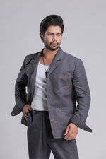 Load image into Gallery viewer, Grey Notch Collar Co-ord Set with Patch Pockets.