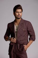 Load image into Gallery viewer, Cola Brown Linen Co-ord Set with Patch pockets.