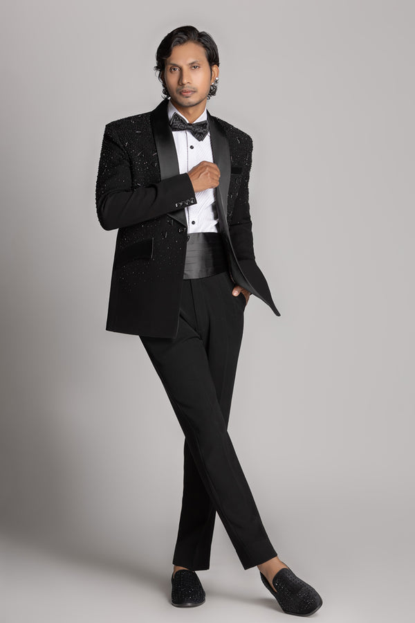 SHAWL TUXEDO SET WITH BLACK EMBROIDERY WORK