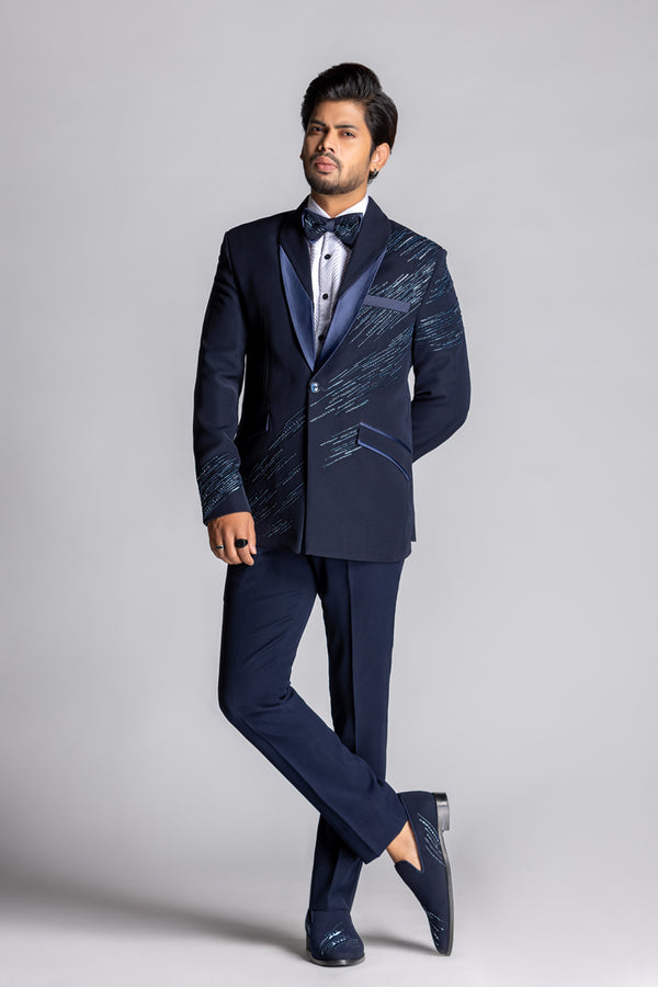 SHINNER BLUE DOUBLE LAPEL TUXEDO SET