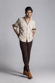 BEIGE & BROWN LINEN CO-ORD SET