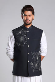 Blue with Silver Kasab Embroiderd Nehru Jacket