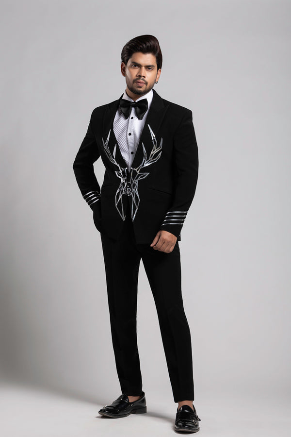 TUXEDO SET WITH SILVER METELIC WORK