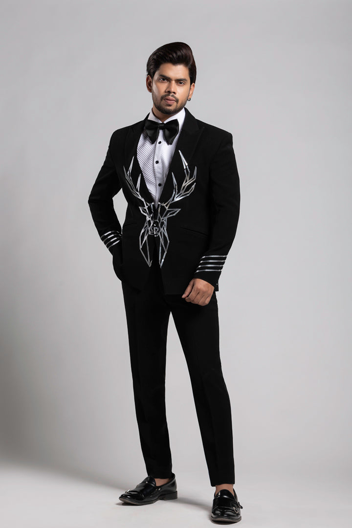 TUXEDO SET WITH SILVER METELIC WORK