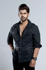 Load image into Gallery viewer, Black Linen Shacket with Patch Pockets
