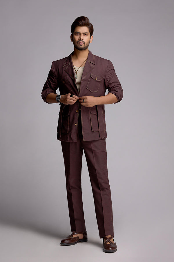 Cola Brown Linen Co-ord Set with Patch pockets.