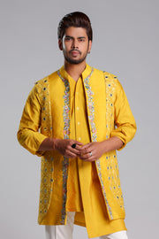 Yellow Fabric with Multi Thread Embroiderd Jacket