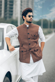 Linen Patch Pockets & Belt Nehru Jacket.