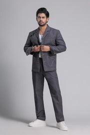 Grey Notch Collar Co-ord Set with Patch Pockets.