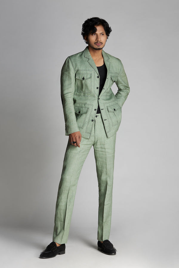 Pastel Green Linen Co-ord Set with Patch pockets