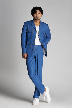 Denim Blue Linen Co-ord Set with Patch pockets