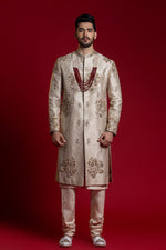 Load image into Gallery viewer, Cream &amp; Gold kasab Embroiderd Sherwani
