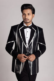 Fully Metallic Tuxedo Set In Satin Crape