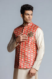 Silk Elephant Print &  Embroidered Modi Jacket