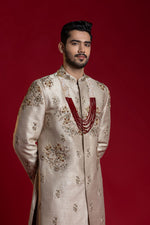 Load image into Gallery viewer, Cream &amp; Gold kasab Embroiderd Sherwani
