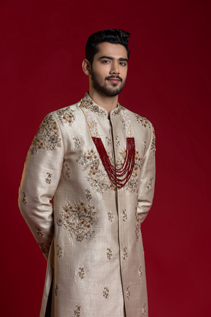 Cream & Gold kasab Embroiderd Sherwani