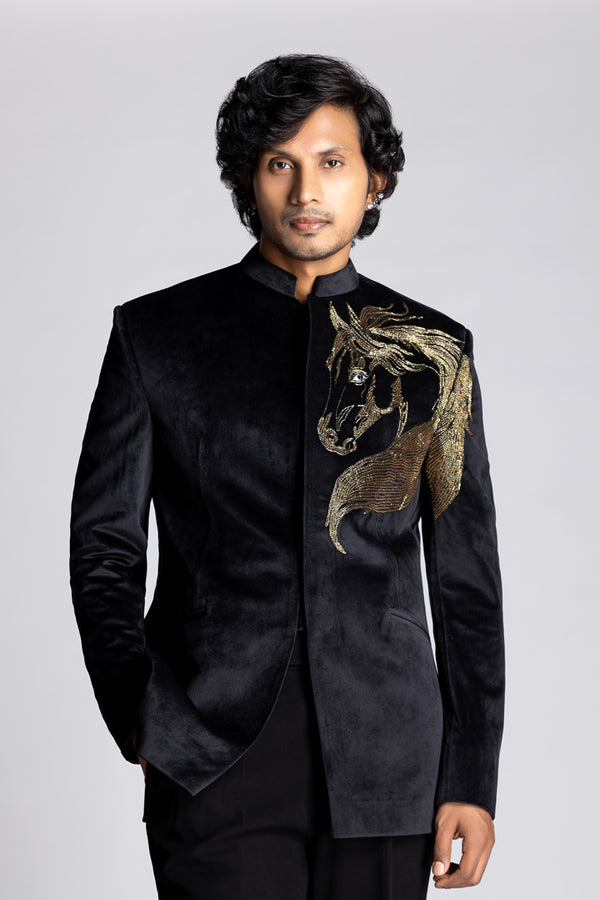 Horse Embroidered Bandgala Set
