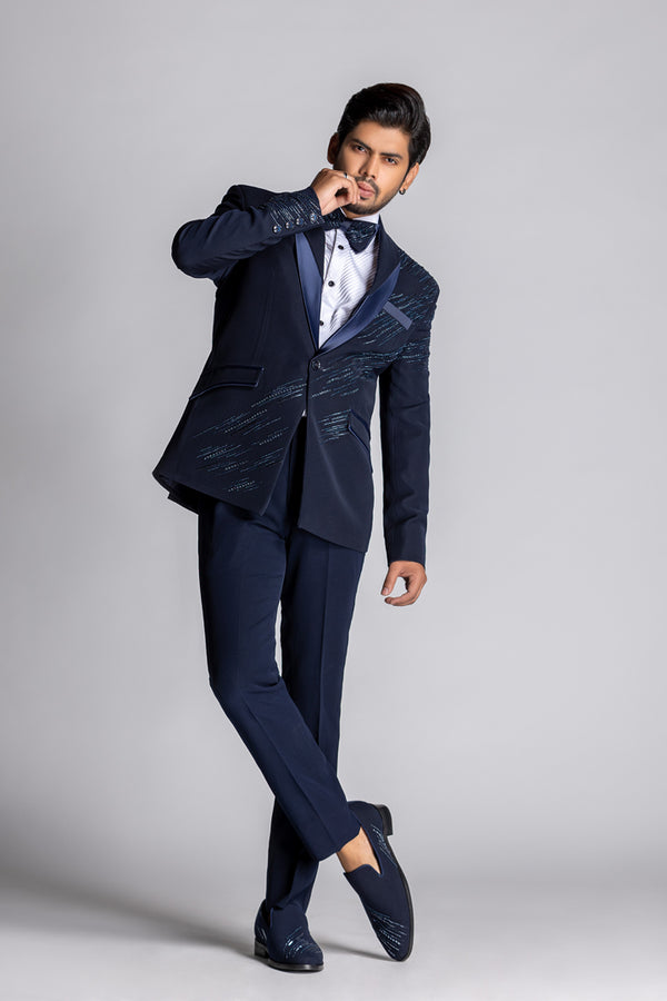 SHINNER BLUE DOUBLE LAPEL TUXEDO SET