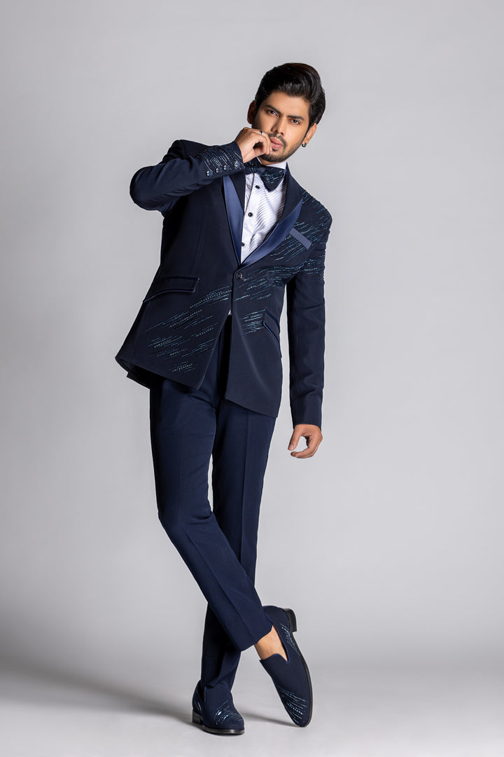 SHINNER BLUE DOUBLE LAPEL TUXEDO SET