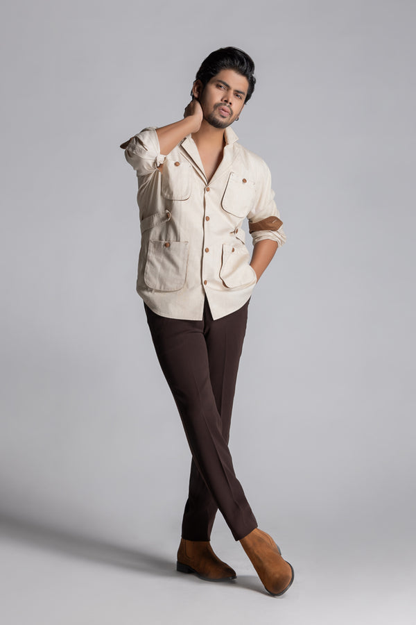 BEIGE & BROWN LINEN CO-ORD SET
