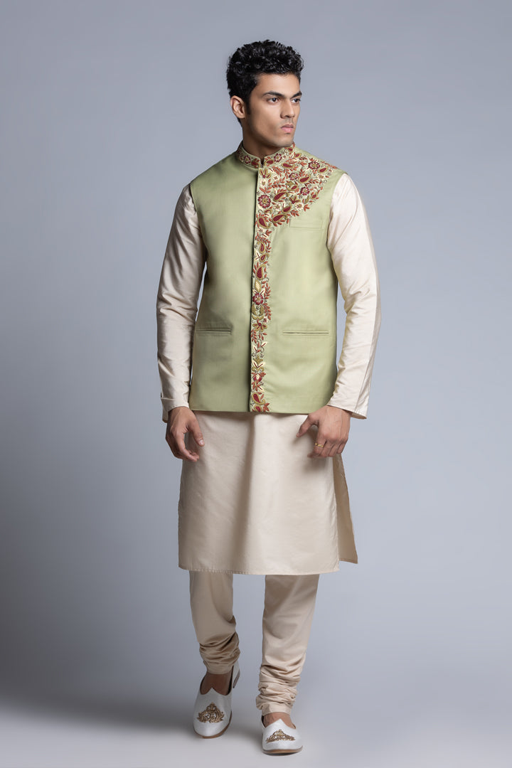 Pastel Green Multi Thread Embroidered Jacket