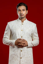 Load image into Gallery viewer, Cream &amp; Gold Embroiderd Sherwani
