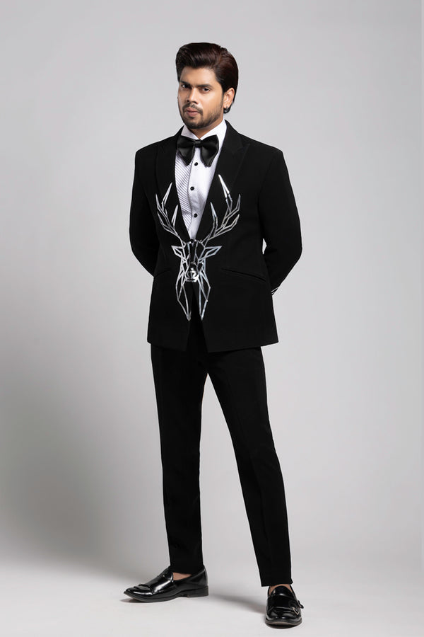 TUXEDO SET WITH SILVER METELIC WORK