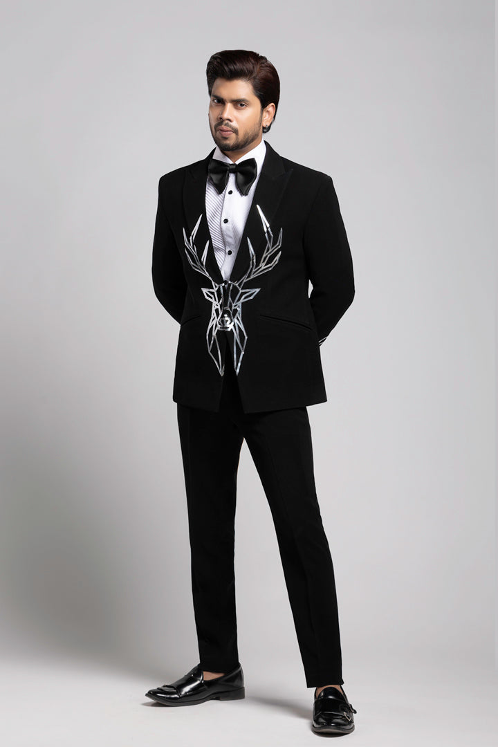 TUXEDO SET WITH SILVER METELIC WORK