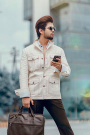 Beige Linen Shacket with Patch pockets