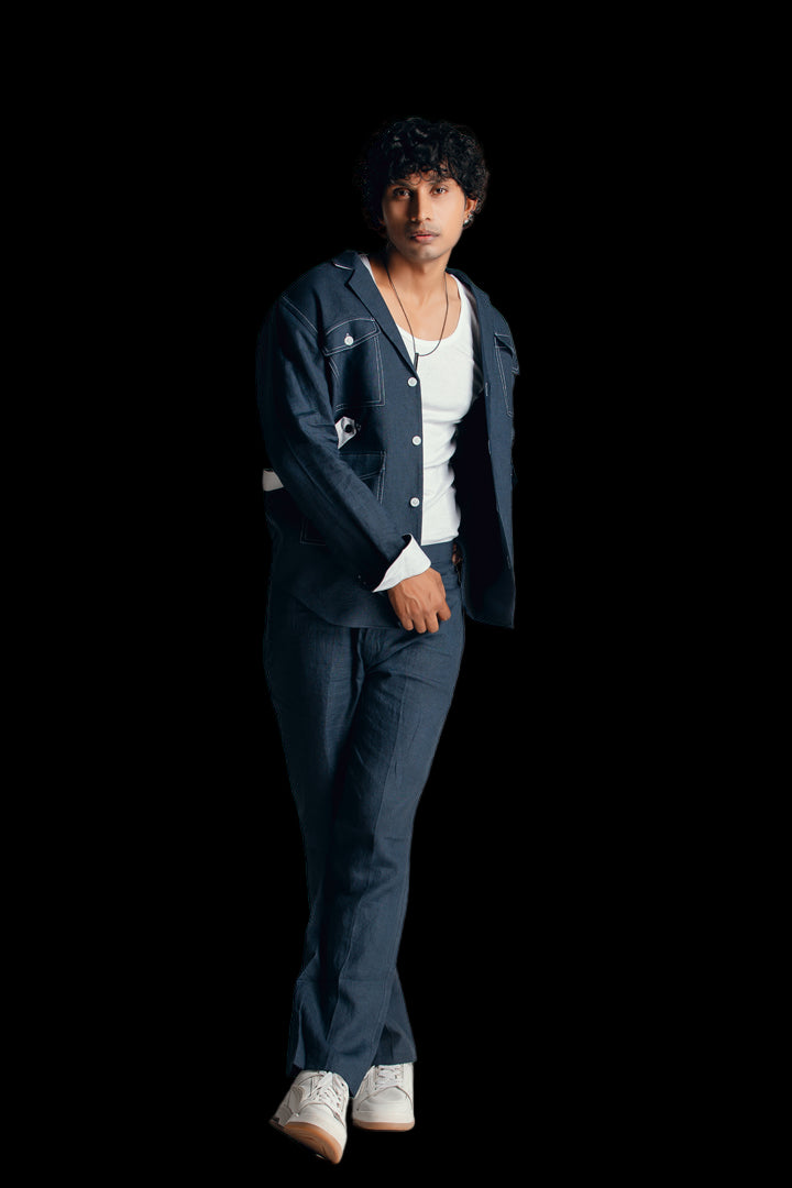 Navy Blue Denim Style Co-ord Set