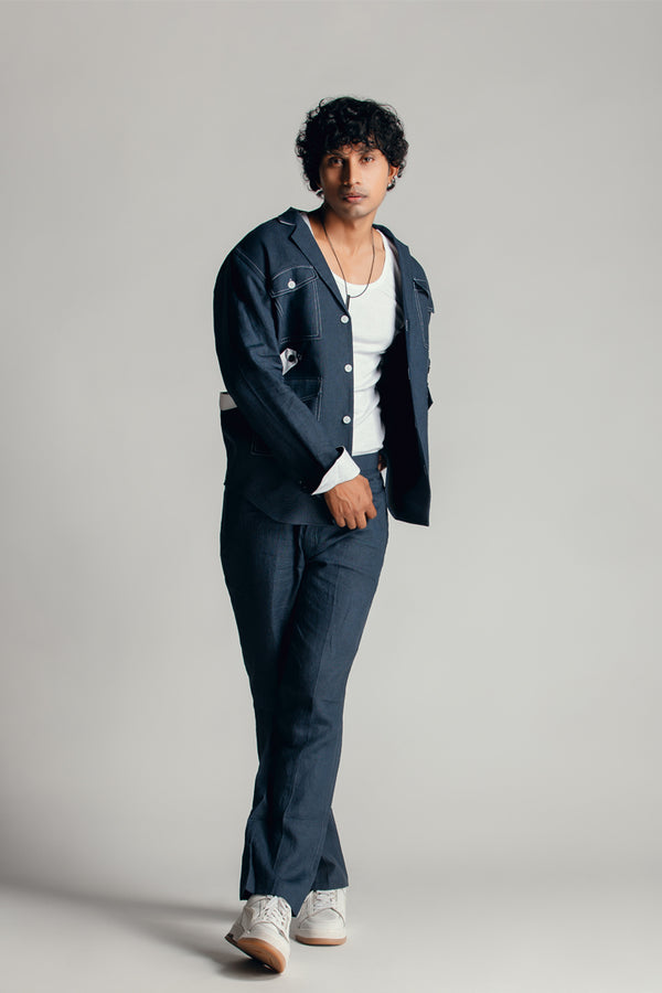 Navy Blue Denim Style Co-ord Set