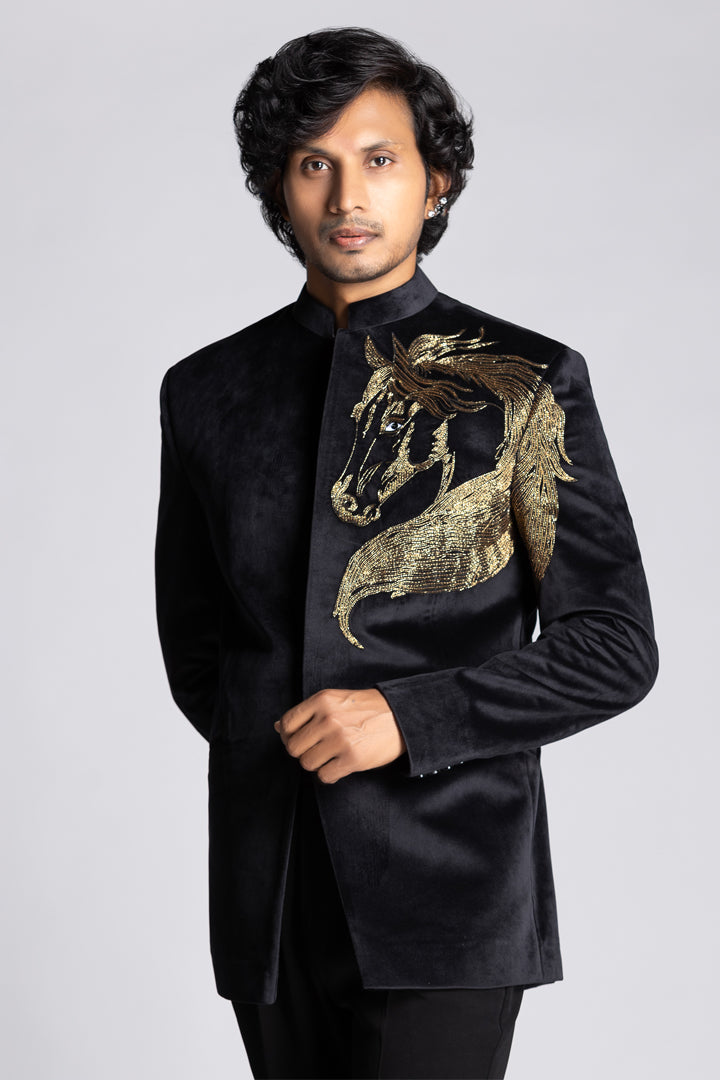 Horse Embroidered Bandgala Set