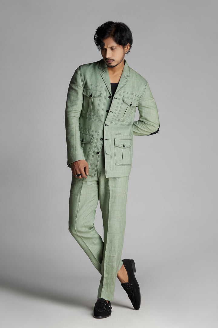 Pastel Green Linen Co-ord Set with Patch pockets