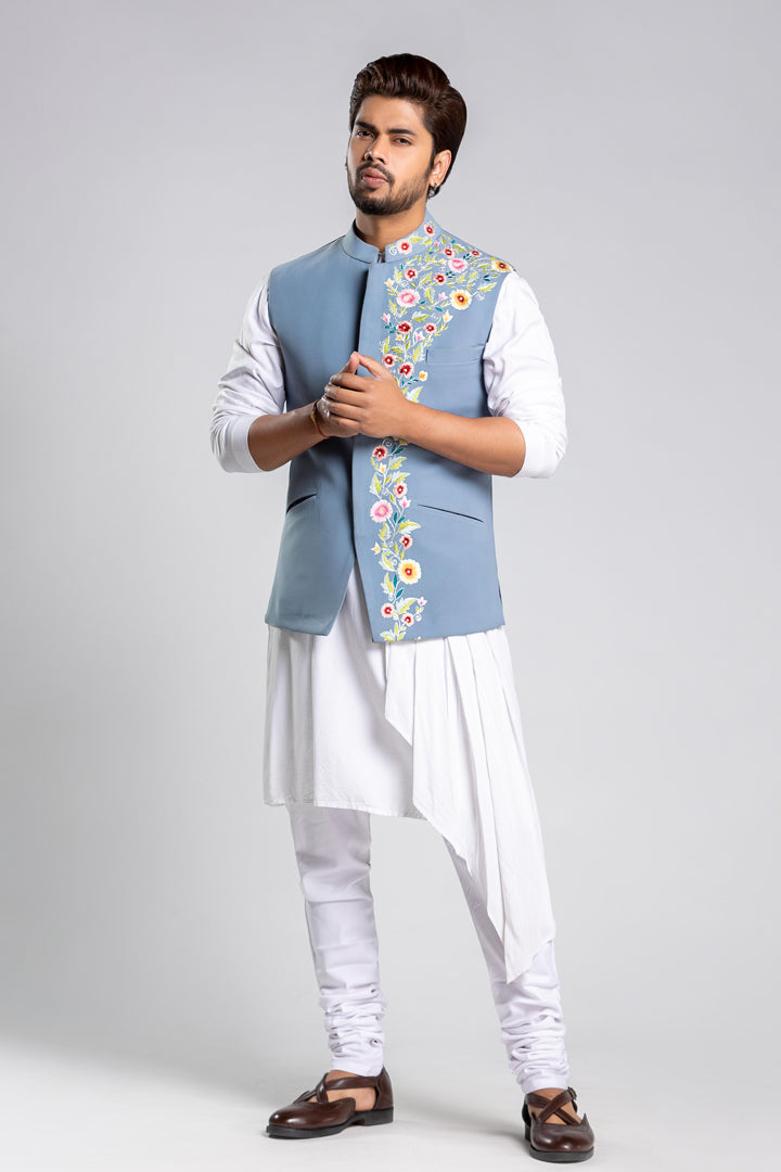 Multi Thread with Kasab Embroiderd Nehru Jacket