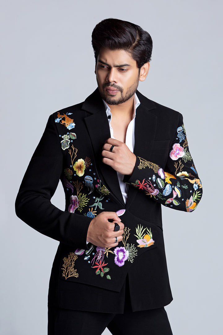 Ocean theme Tuxedo Set In Satin Crape