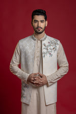 Load image into Gallery viewer, Multi Thread with Kasab Embroiderd Open Jacket

