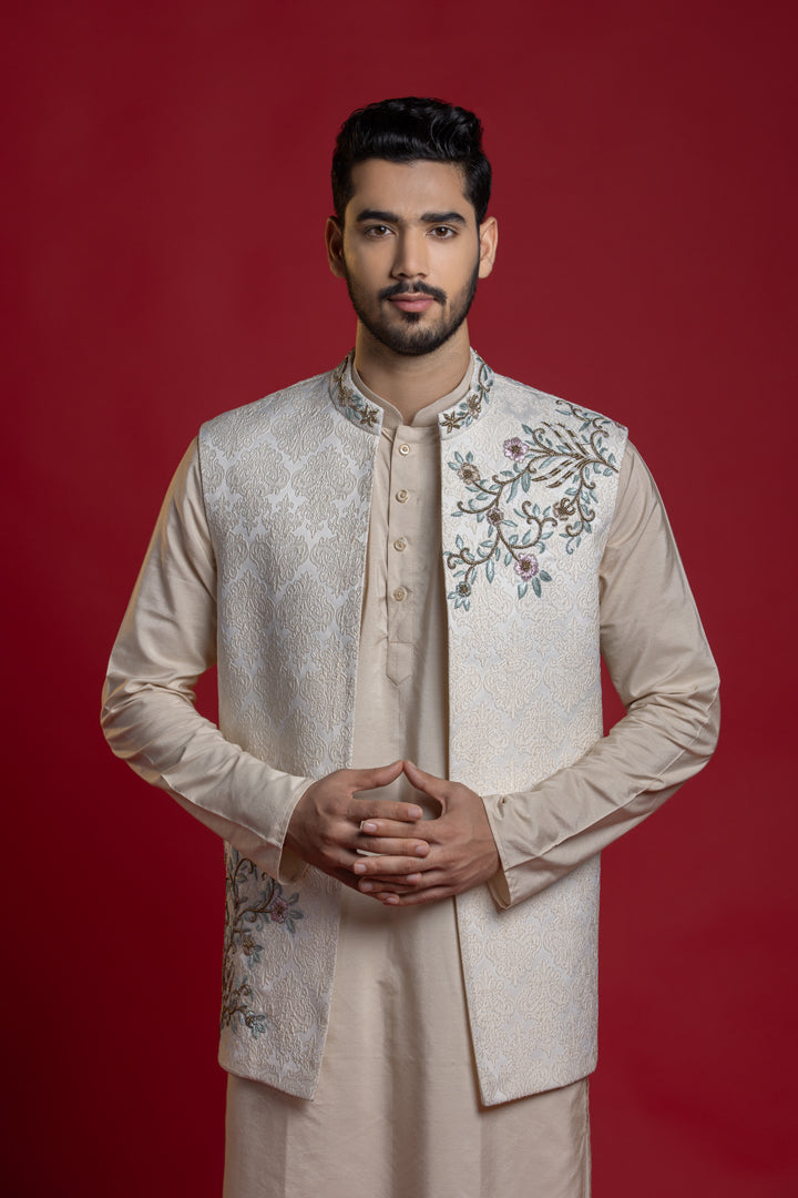 Multi Thread with Kasab Embroiderd Open Jacket