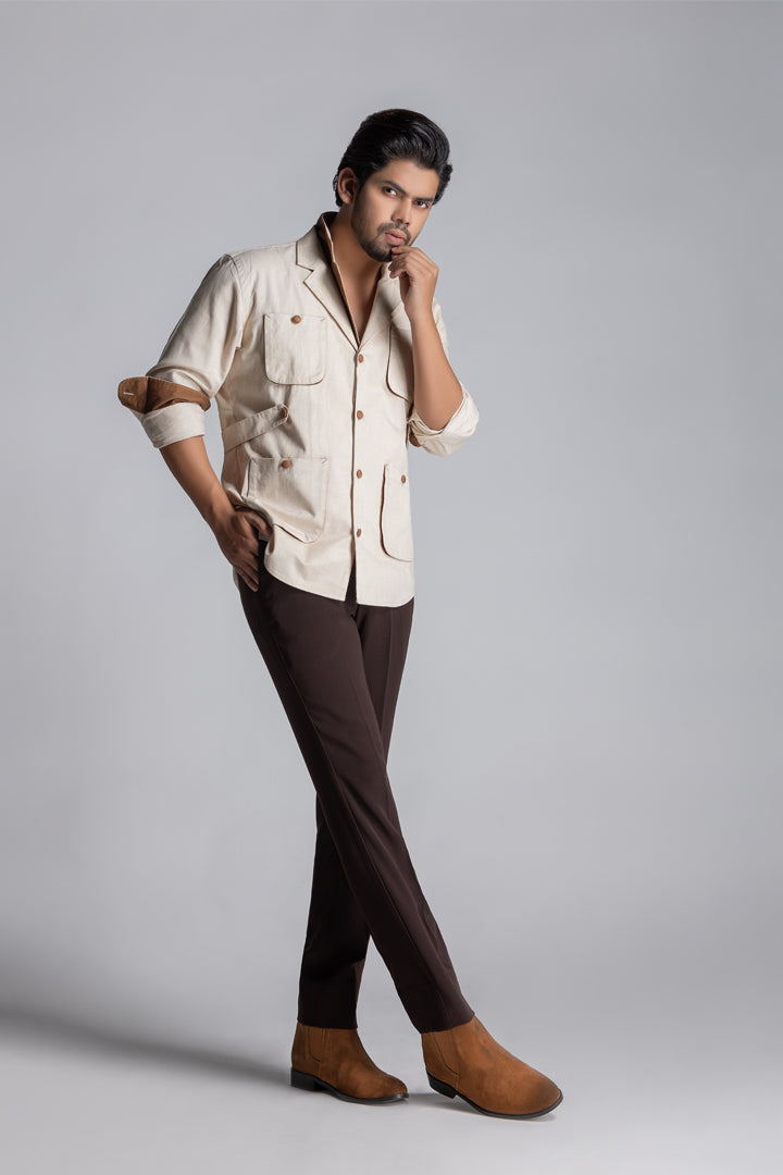 BEIGE & BROWN LINEN CO-ORD SET
