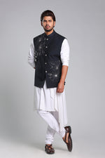 Load image into Gallery viewer, Blue with Silver Kasab Embroiderd Nehru Jacket
