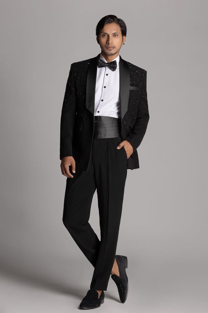 SHAWL TUXEDO SET WITH BLACK EMBROIDERY WORK