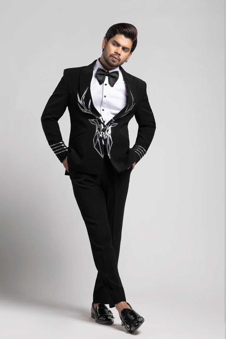 TUXEDO SET WITH SILVER METELIC WORK