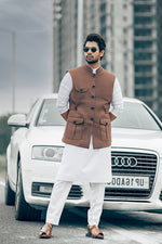 Load image into Gallery viewer, Linen Patch Pockets &amp; Belt Nehru Jacket.
