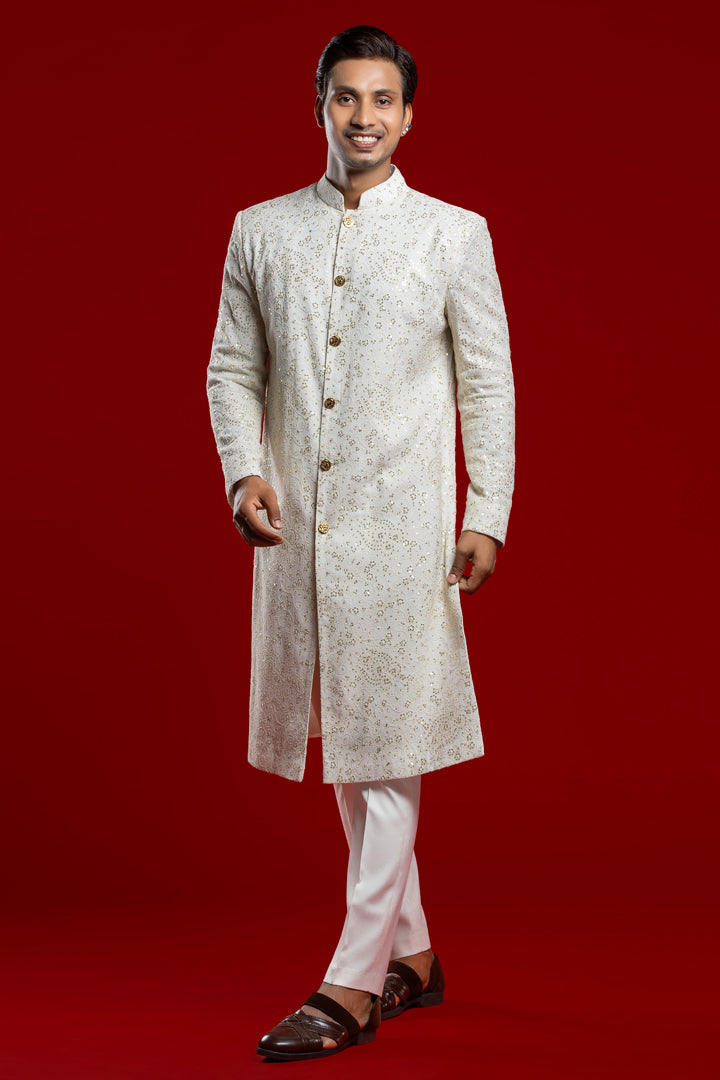 Cream &amp; Gold Embroiderd Sherwani