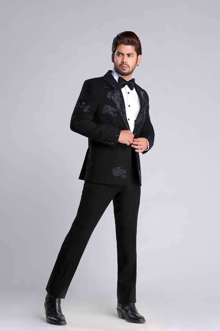 TUXEDO SET WITH BLACK HORSE EMROIDERY WORK