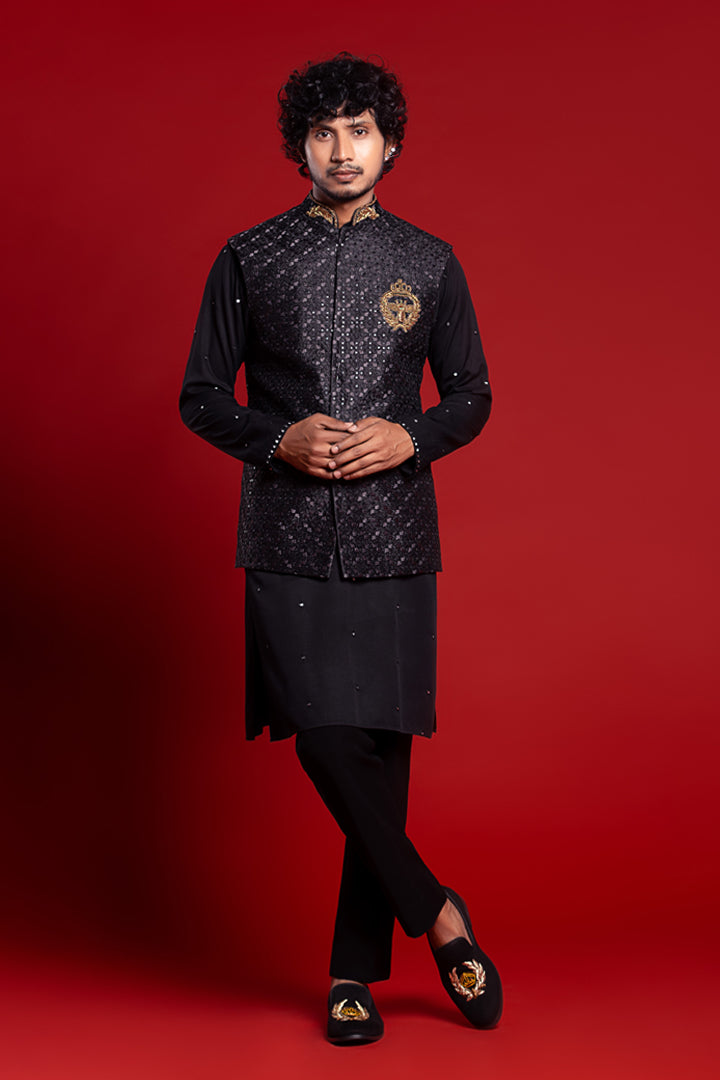 Kasab Patch Embroiderd Nehru Jacket