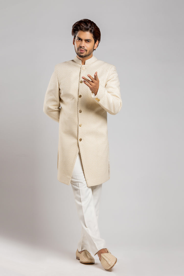 Cream Gold Embroiderd Sherwani