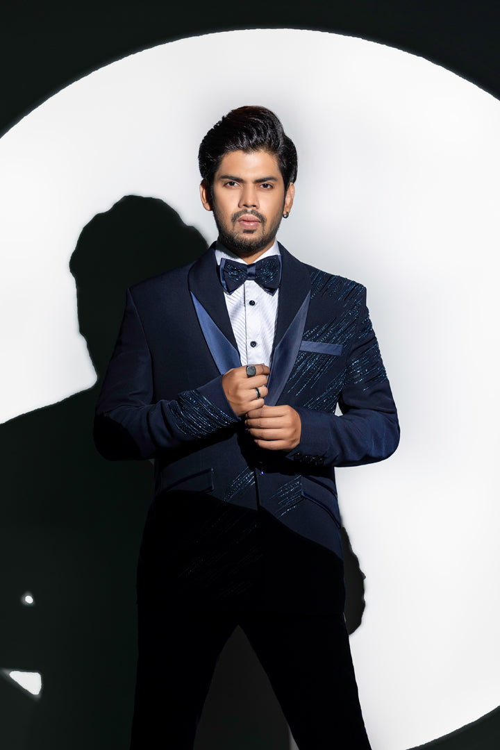 SHINNER BLUE DOUBLE LAPEL TUXEDO SET