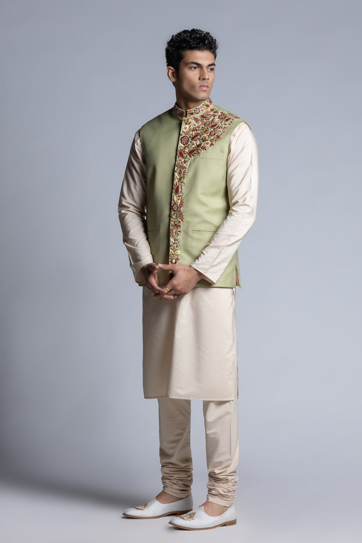 Pastel Green Multi Thread Embroidered Jacket